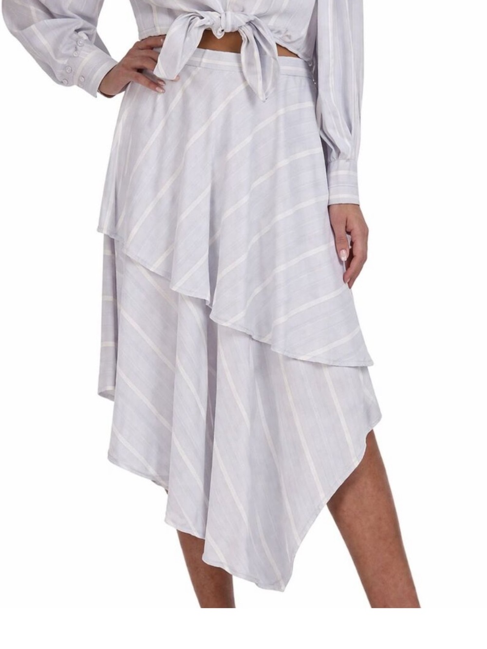 BCBGMaxAzria Light Blue Striped Asymmetrical Layered Skirt